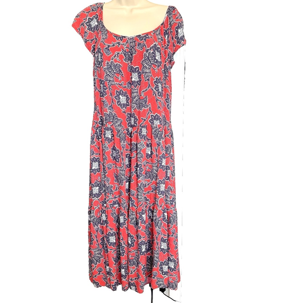 Knox Rose Floral Flutter Sleeve Midi Dress M Tiered Boho Pocket Peasant Cottage